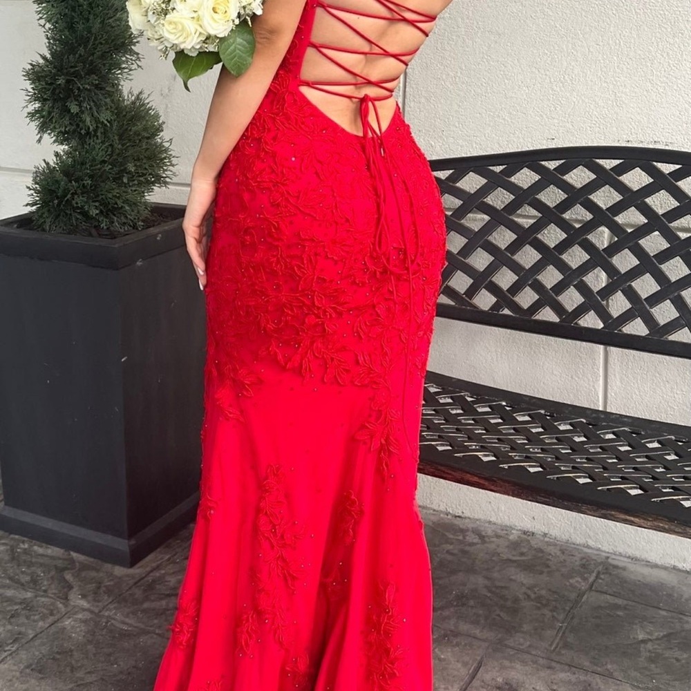 Red off the shoulder backless prom dress